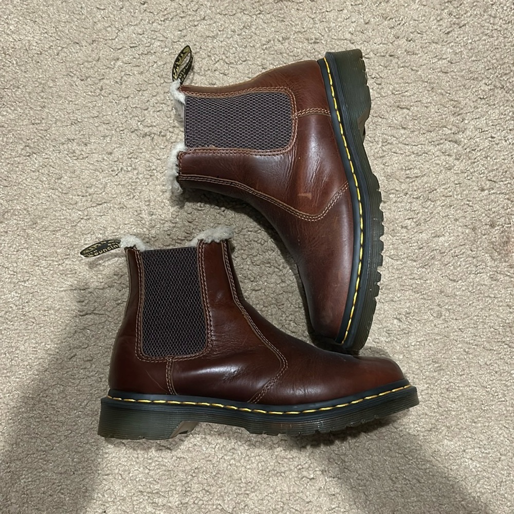 Fur Lined Dr. Martens Unisex Chelsea Boot, Dark Brown Crazy Horse, 7 US women